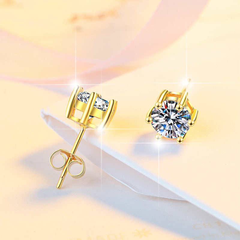 Damen Ohrringe mit funkelnden blauen Kristallen und edlem Goldrahmen Shop Nory