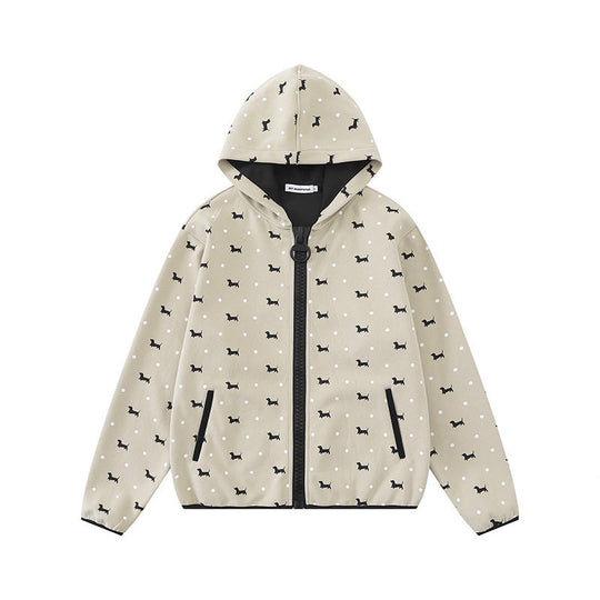 Damen Leichte Kapuzen-Zipjacke mit Hundesilhouette und Tupfen-Allover Shop Nory