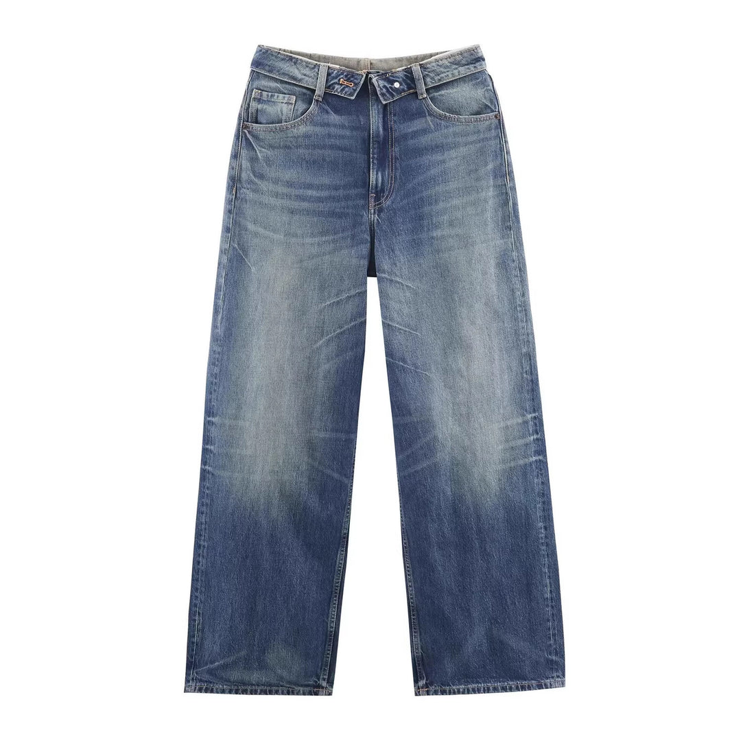 Damen Weite Destroyed-Jeans mit hoher Taille und geradem Bein Shop Nory