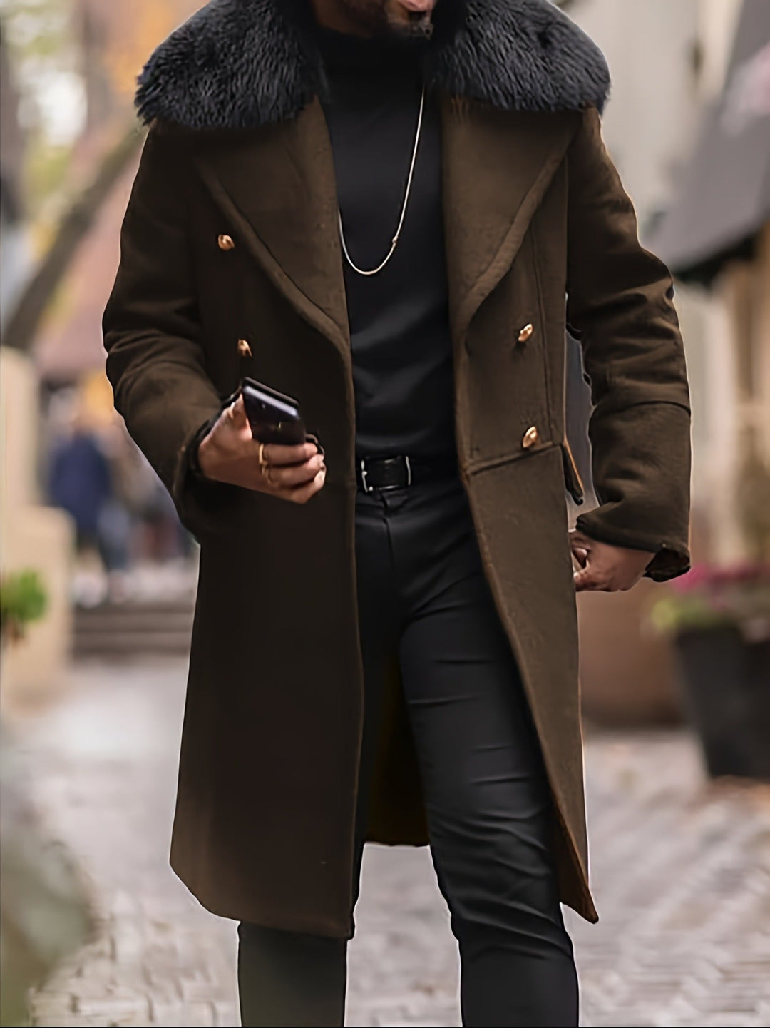 Herren elegante Wolljacke mit kunstfellkragen