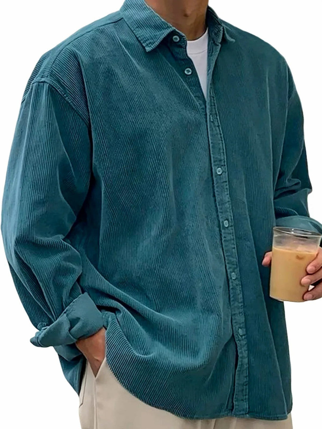 Herren nan lässiges Cordhemd aus Feincord mit Oversize-Schnitt
