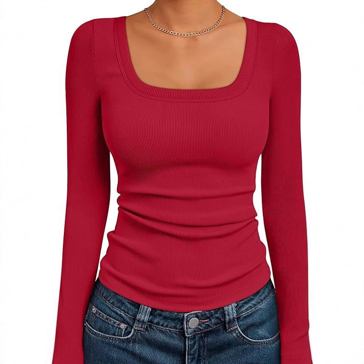 Damen Figurnahes Ripp-Langarmshirt mit weitem Carré-Ausschnitt und Stretch-Baumwollmix Shop Nory