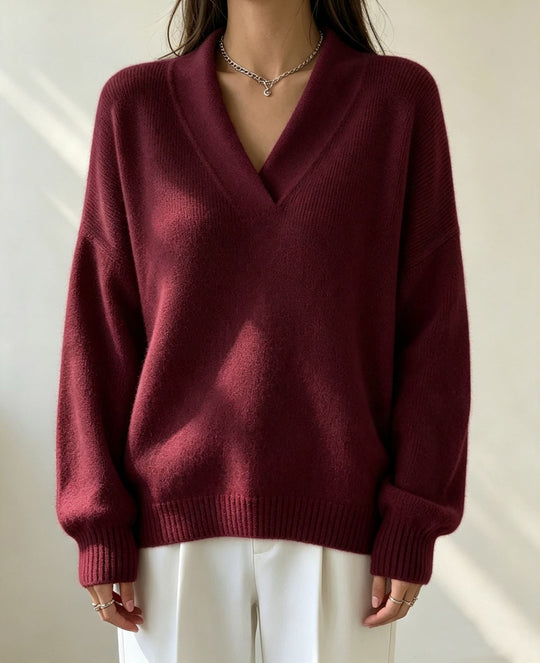 Damen Kaschmir-Touch V-Ausschnitt Relax-Pullover mit Raglanärmeln Shop Nory
