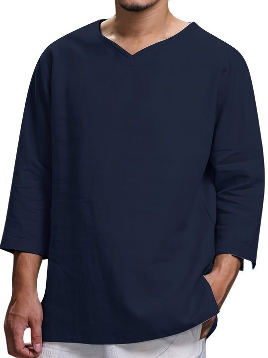 Herren Lässiges Langarmshirt mit V-Ausschnitt und praktischen Seitentaschen