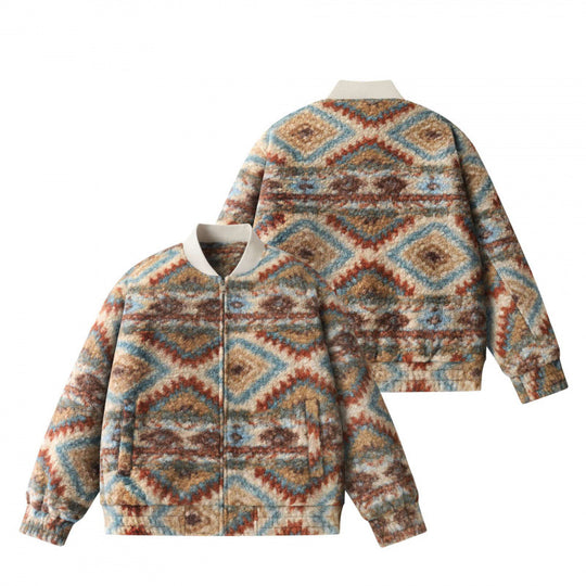 Unisex Boxy-Fleece‑Bomberjacke mit Aztekenmuster und Reißverschluss Shop Nory