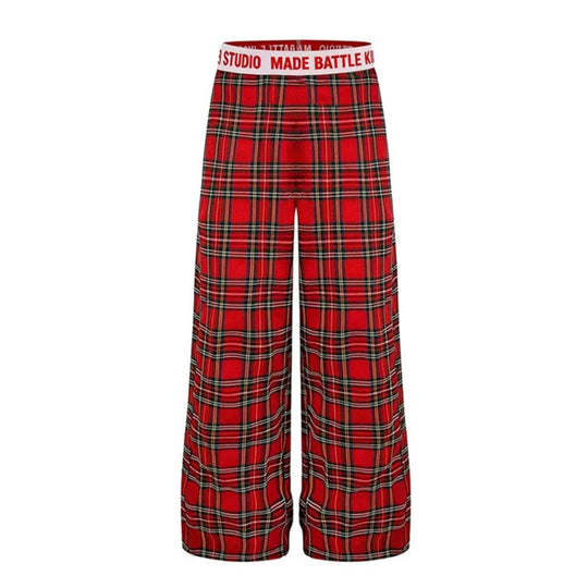 Damen Weite Lounge-Hose mit Karomuster und elastischem Logobund Shop Nory