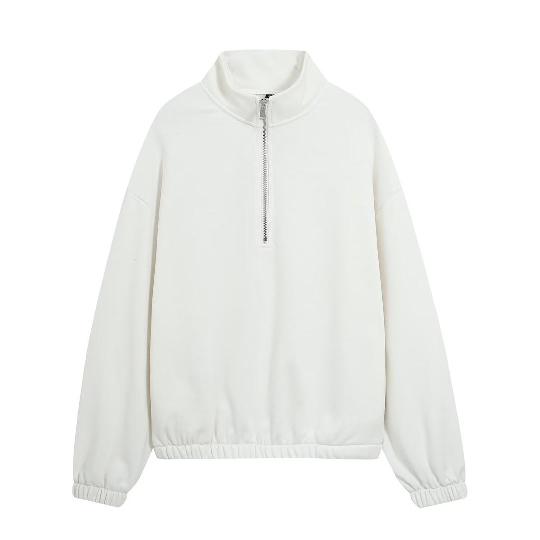 Damen Oversize Pullover mit Halbzip‑Stehkragen, elastischem Saum und überschnittenen Ärmeln Shop Nory