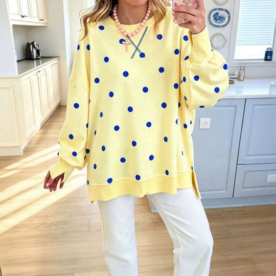 Damen Oversize-Sweatshirt mit Puffärmeln, Polka-Dots und Seitenschlitzen Shop Nory