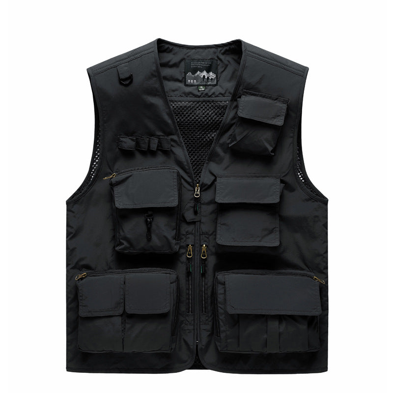 Herren Multifunktionale Outdoor‑Utilityweste mit Mesh‑Rücken, Mehrfach‑Fronttaschen und durchgehendem Reißverschluss Shop Nory