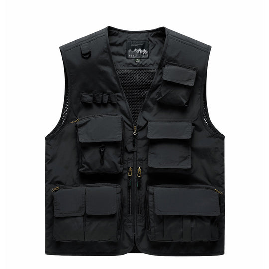 Herren Multifunktionale Outdoor‑Utilityweste mit Mesh‑Rücken, Mehrfach‑Fronttaschen und durchgehendem Reißverschluss Shop Nory