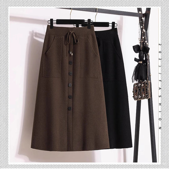 Damen Eleganter Midirock mit praktischen Taschen und Knopfdetails Shop Nory