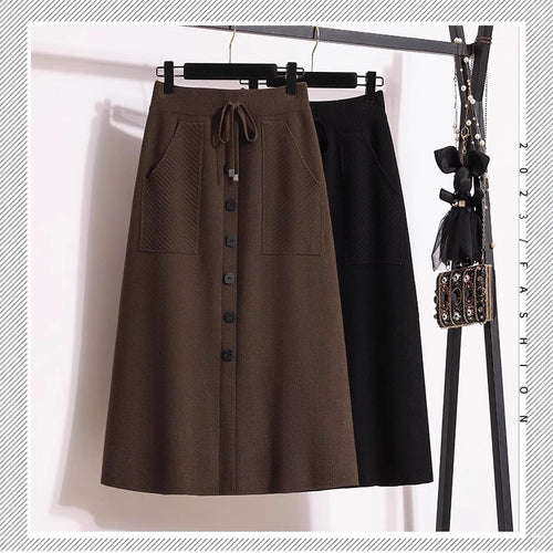 Damen Eleganter Midirock mit praktischen Taschen und Knopfdetails Shop Nory