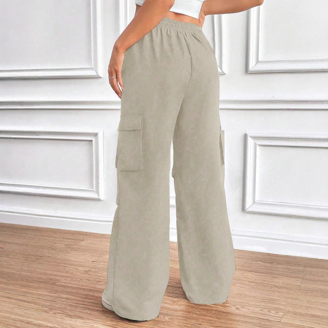 Damen Weite High‑Waist Cargo‑Hose mit Elastikbund und großen Klappentaschen Shop Nory
