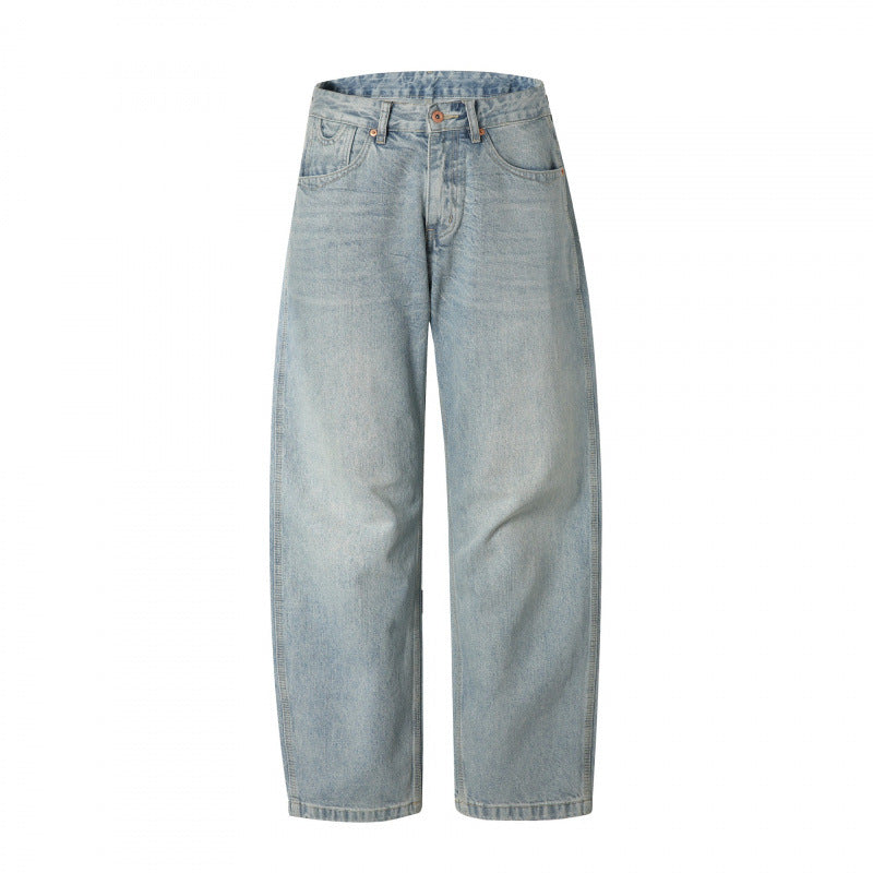 Herren Lässige Straight-Jeans mit hohem Bund, geradem Bein und stonewashed Finish Shop Nory