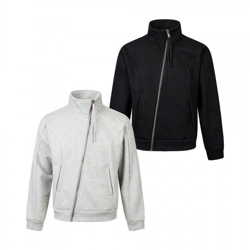 Unisex Kurz geschnittene Sportive Zipjacke mit diagonalem Reißverschluss, Stehkragen und Eingrifftaschen Shop Nory