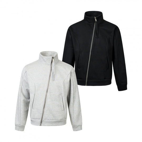 Unisex Kurz geschnittene Sportive Zipjacke mit diagonalem Reißverschluss, Stehkragen und Eingrifftaschen Shop Nory
