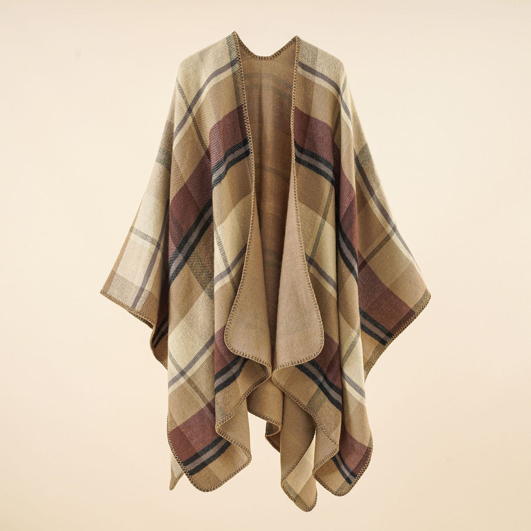 Damen Oversize-Rechteckponcho im Cape-Look mit Kettelsaum und Karomuster Shop Nory