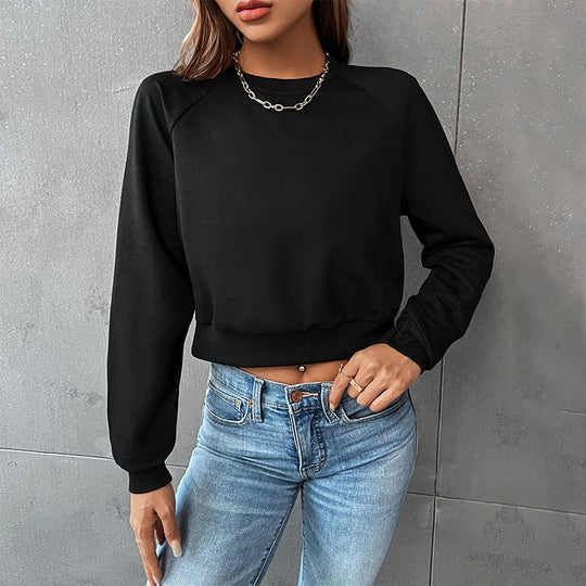 Damen Kurzes minimalistisches Sweatshirt mit Raglanärmeln und geripptem Saum Shop Nory