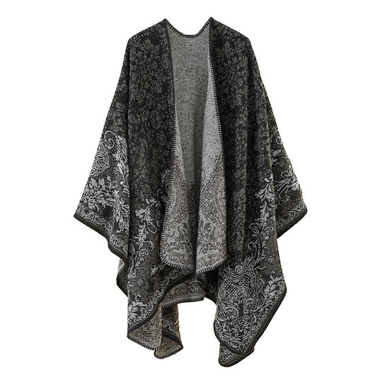 Damen Jacquard‑Ruana mit floraler Bordüre und offenem Oversize‑Schnitt Shop Nory