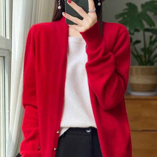 Damen Offener Feinstrick-Cardigan im Mohair‑Look mit geradem Saum und schmalen Bündchen Shop Nory