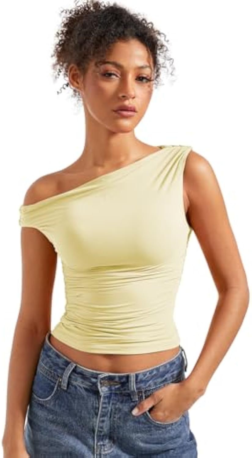 Damen figurbetontes Oberteil mit asymmetrischem Ausschnitt Shopnory