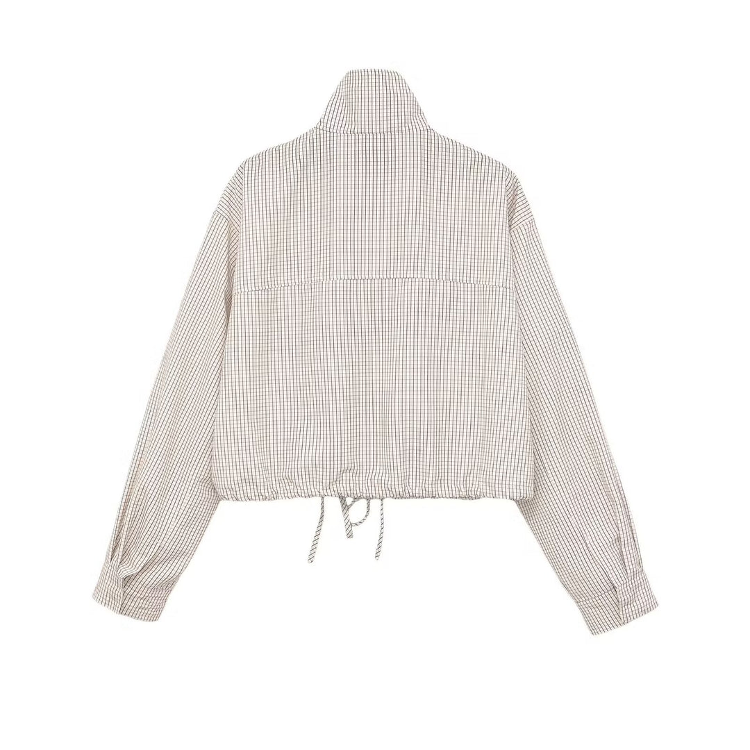 Damen Gekürzte Karierte Übergangsjacke mit hohem Kragen und Kordelzug Shop Nory