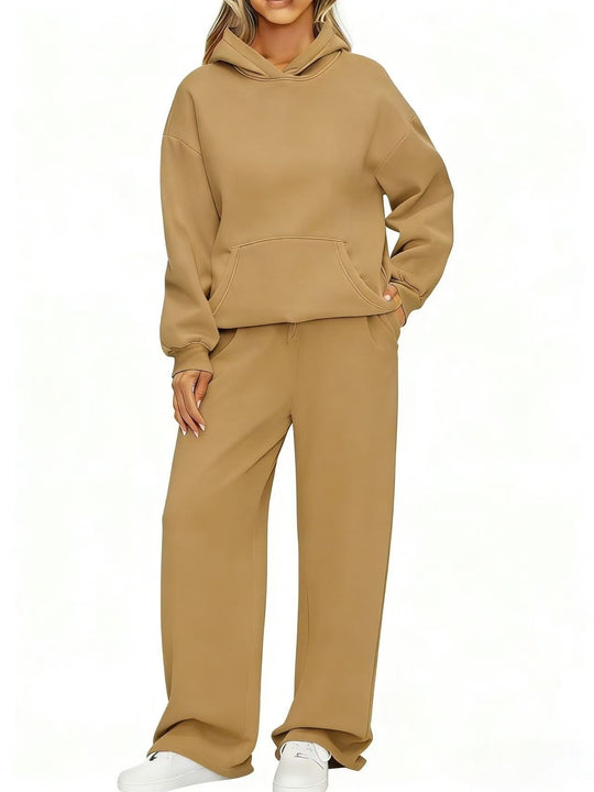 Damen nan Cozy-Loungewear-Set mit oversized Kapuzenpullover, Kängurutasche und weiten Palazzo-Jogginghose Shop Nory