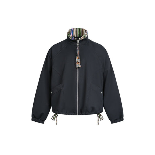 Damen Kurzjacke im Boxy‑Cut mit gemustertem Stehkragen und Kordelzug Shop Nory