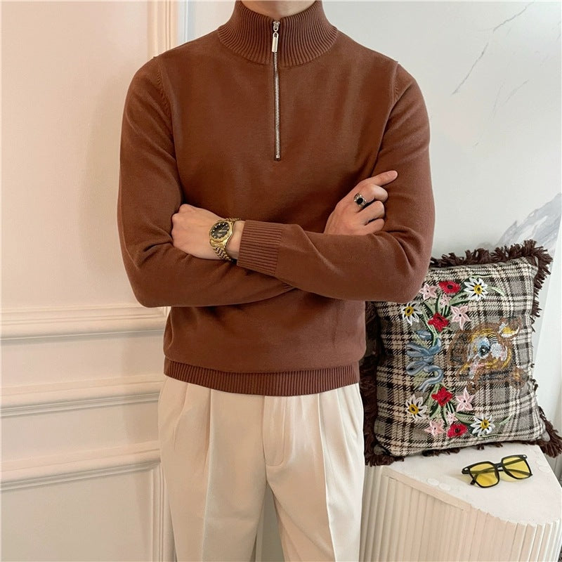 Herren Feiner Halbzip-Strickpullover mit Stehkragen und gerippten Bündchen Shop Nory