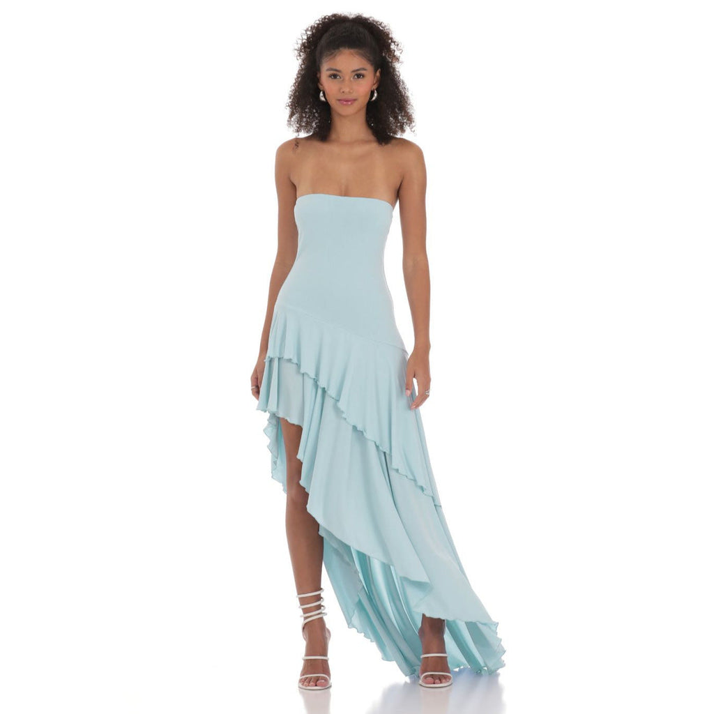 Damen Asymmetrisches Maxikleid mit fließendem Volant