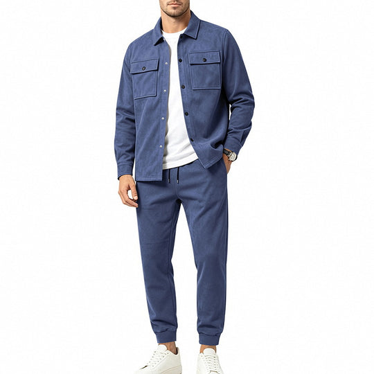 Herren Modernes Overshirt- und Jogginghosen-Set aus Mikrofleece mit Brustklappen Shop Nory