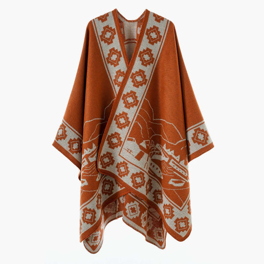 Damen Überwurf-Cape aus Jacquardstrick mit grafischem Ornamentmuster Shop Nory