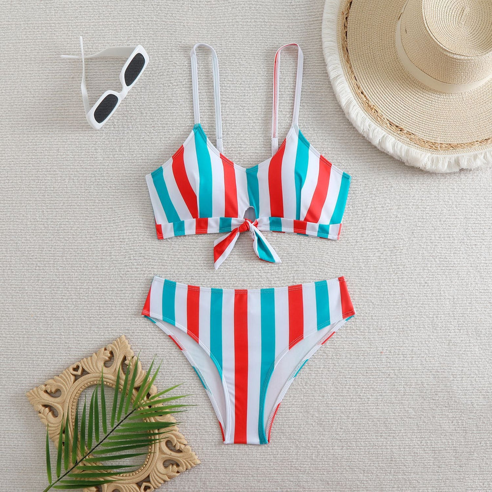 Damen Bandeau-Bikini mit verstellbaren Trägern und Knoten-Detail