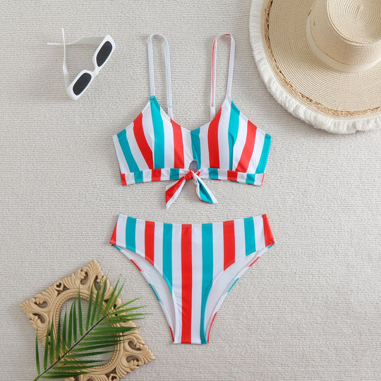 Damen Bandeau-Bikini mit verstellbaren Trägern und Knoten-Detail