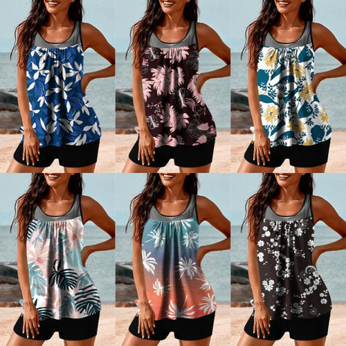 Damen Tankini-Set mit floralem Oberteil und sportlichem Hosenansatz Shopnory
