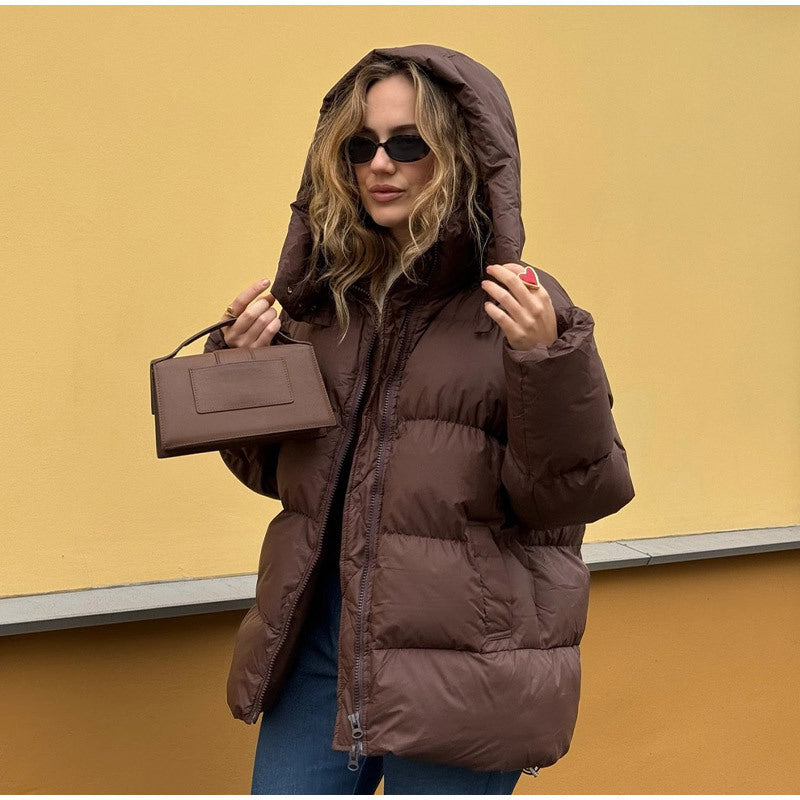 Damen Gefütterte Oversize-Steppjacke mit Volumenärmeln und abnehmbarem Kapuzenkragen Shop Nory