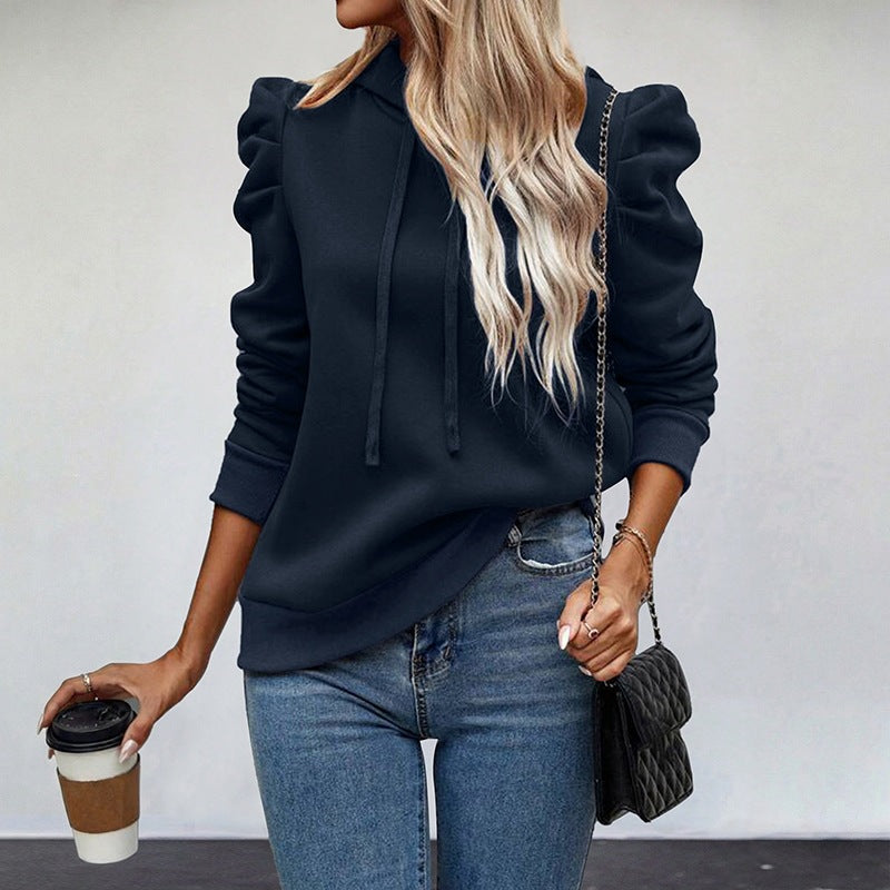Damen Kapuzenpullover mit gerafften Puffärmeln und femininer Schulterpartie Shop Nory
