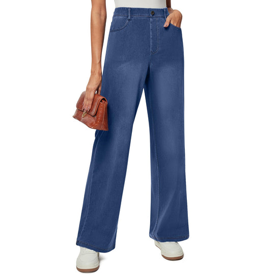 Damen weite Jeanshose mit hohen Bündchen und komfortablem Schnitt