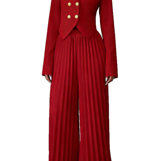 Damen Taillierter Doppelreihiger Blazer und plissierte Palazzo-Hose Shop Nory