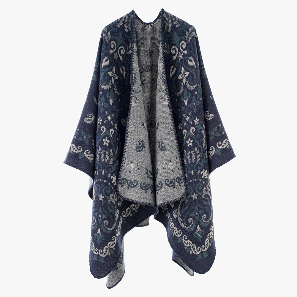 Damen Wendbarer Jacquard-Cape-Überwurf mit ornamentaler Struktur Shop Nory