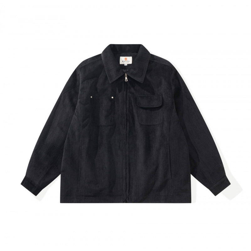 Unisex Kastenförmige Overshirt‑Jacke aus feiner Cordstruktur mit Brusttaschen und verdecktem Reißverschluss Shop Nory