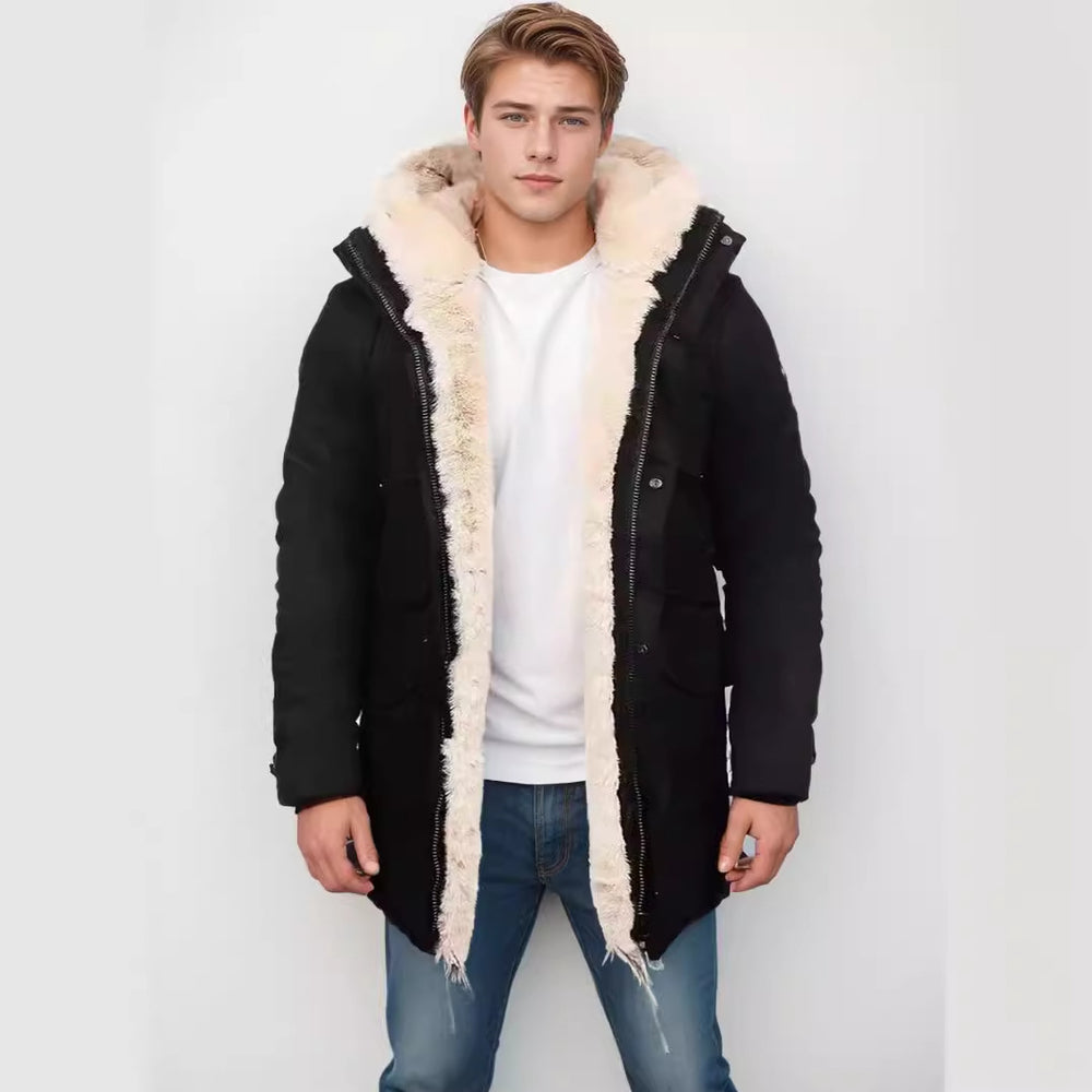 Herren Parka im Field‑Stil mit Teddyfutter in Kapuze, aufgesetzten Pattentaschen und Druckknopfverschluss Shop Nory