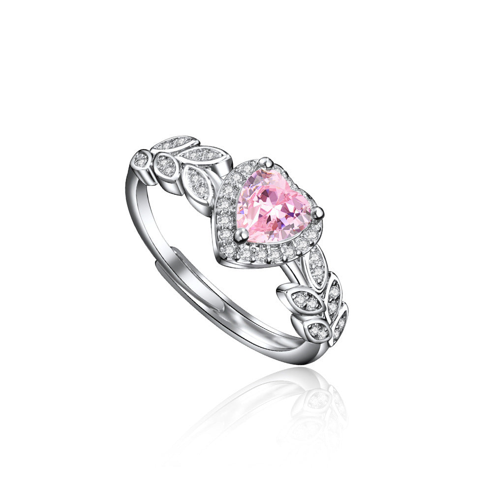 Damenring mit herzförmigem pinkem Zirkonia und floralem Design Shop Nory