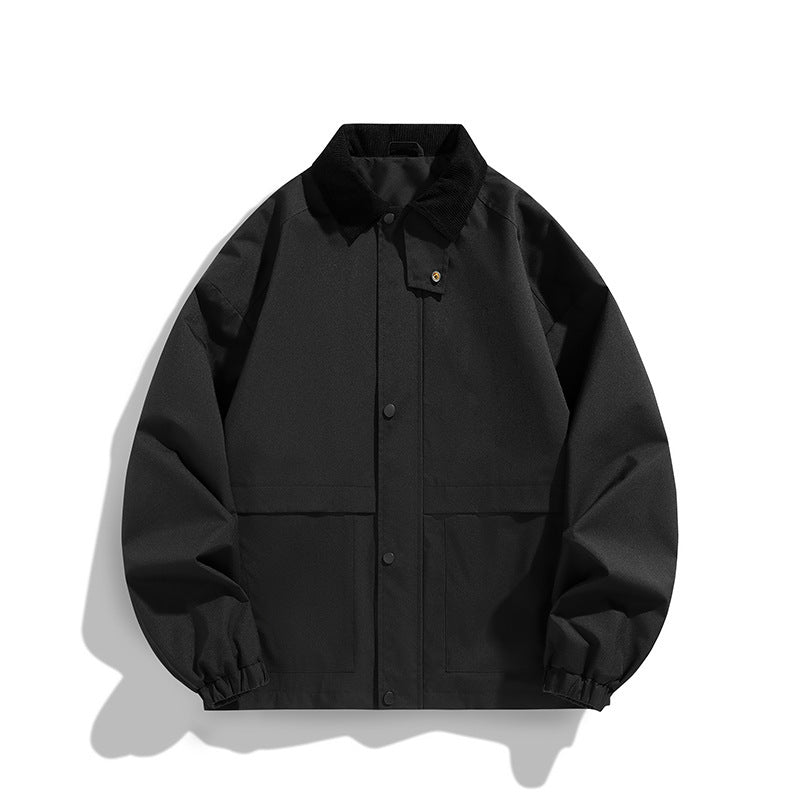 Herren Oversize-Utility-Jacke mit Cordkragen und Druckknopffront Shop Nory