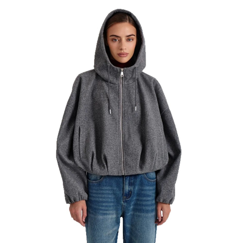 Damen Kurzjacke aus Wollmix mit Kapuze, kastiger Boxy‑Silhouette & gerafftem Saum Shop Nory