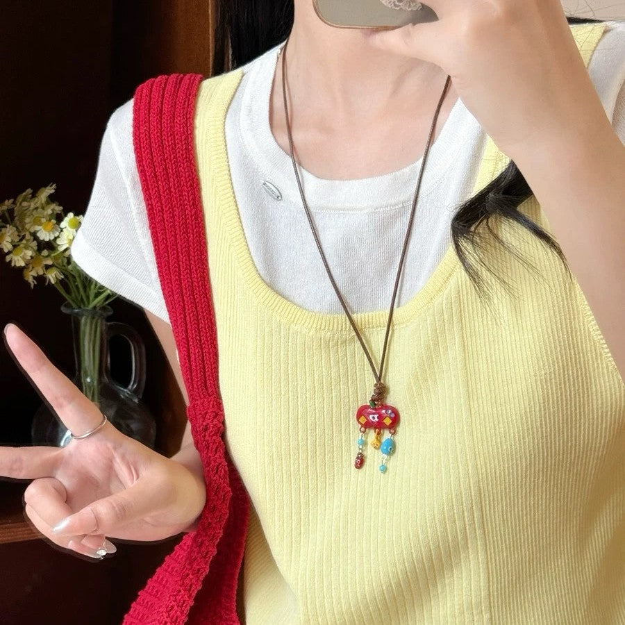 Damen Kette mit kreativem, farbenfrohem Anhänger aus handgefertigten Materialien Shop Nory