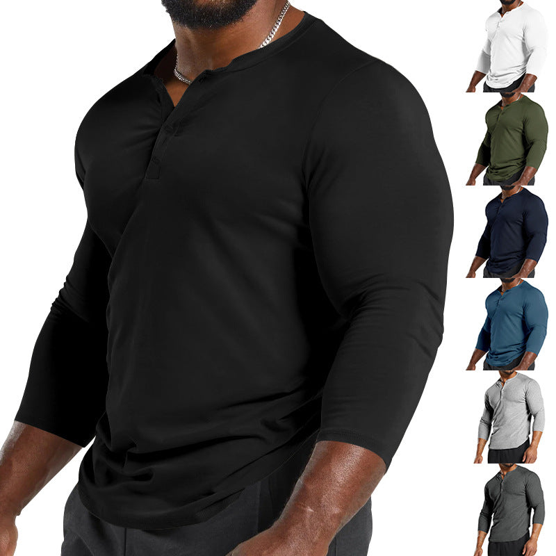 Herren Langarm-Henley-Shirt aus atmungsaktivem Baumwollmix mit Knopfdetails
