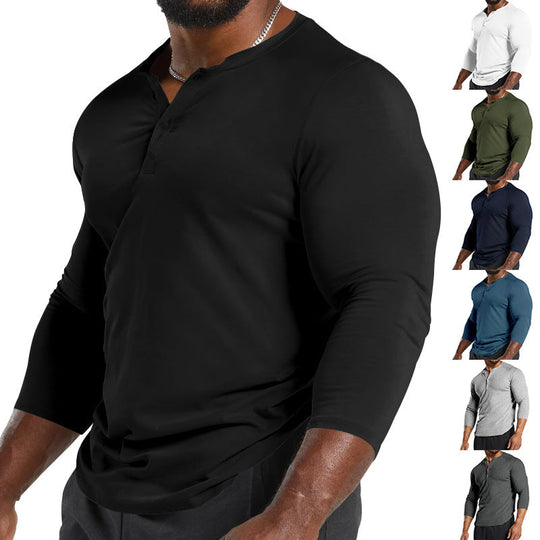 Herren Langarm-Henley-Shirt aus atmungsaktivem Baumwollmix mit Knopfdetails