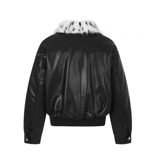 Damen Boxy Kunstleder-Bomberjacke mit asymmetrischem Reißverschluss und kuscheligem Kunstfellkragen Shop Nory