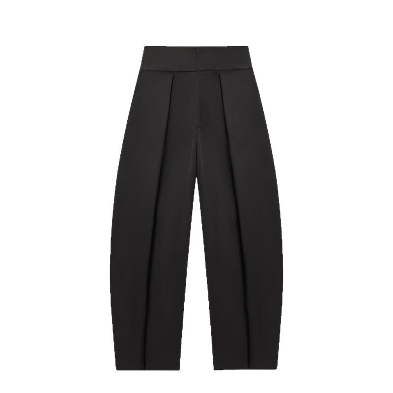 Damen Weite Plissée-Jerseyhose mit hoher Taille und Bügelfalte Shop Nory